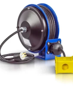 Coxreels Hose Reel 30' Compact Spring Driven Cord Quad Receptacle with 12GA Steel Base - Bulk Pallet Supply USA