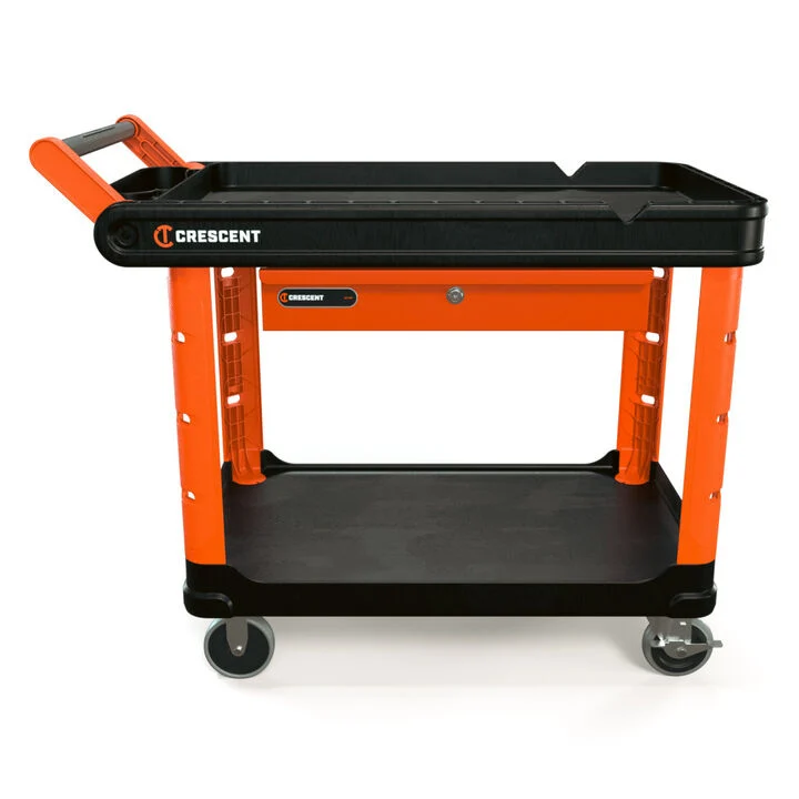 Crescent RAILWORKS 2 Shelf Industrial Utility Cart with 5 Inch Hard Casters and Tool Drawer - Bulk Pallet Supply USA Crescent RAILWORKS 2 Shelf Industrial Utility Cart with 5 Inch Hard Casters and Tool Drawer - Bulk Pallet Supply USA